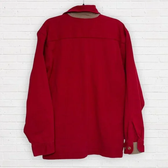 EDDIE BAUER Vintage Black Label Red Rugby Style Polo Shirt Top Tunic Button L